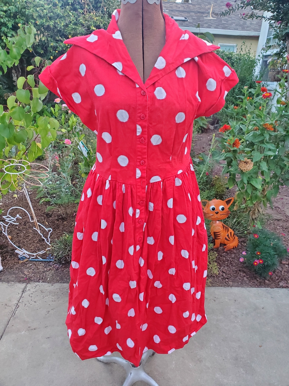 Collectif Polka Dot Midi Dress in Red & White Size XL (UK 16) - Picture 2 of 9